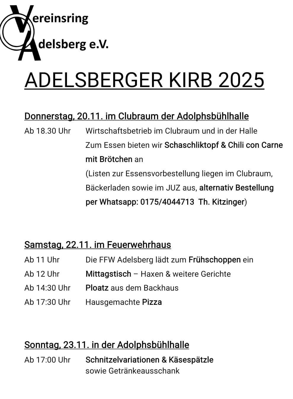Adelsberger Kirb 2025 Programm
